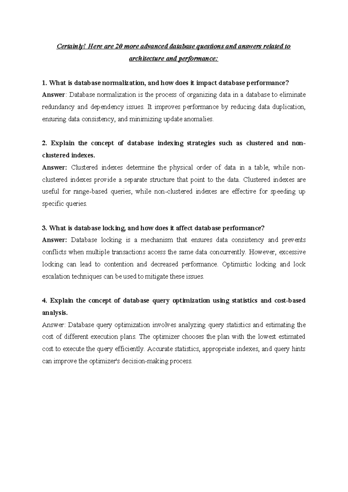DBMS - TEST: Advanced Questions on Database Architecture & Performance ...