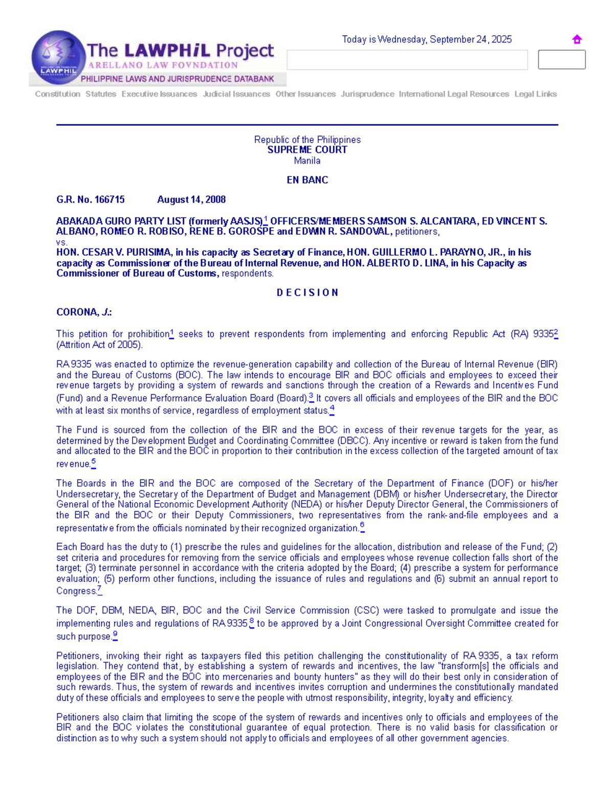 Abakada Guro Party List vs. Purisima: G.R. No. 166715 Decision Analysis ...
