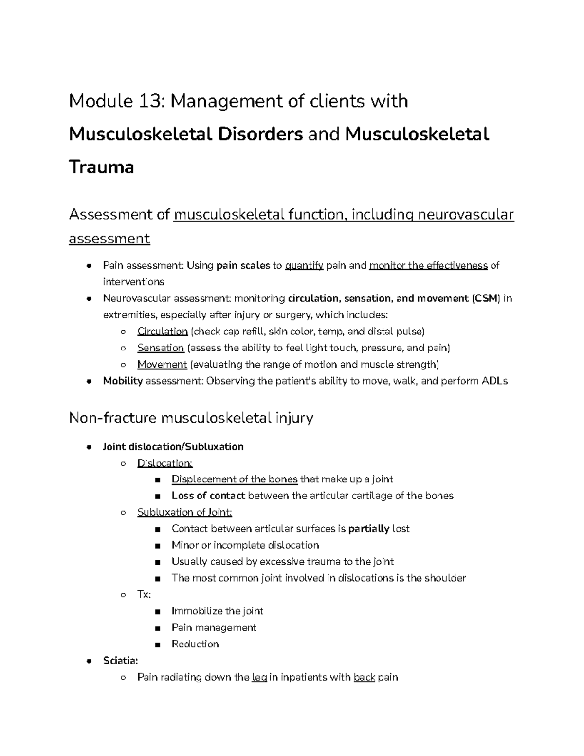 Module 13: Management of Musculoskeletal Disorders and Trauma - Studocu