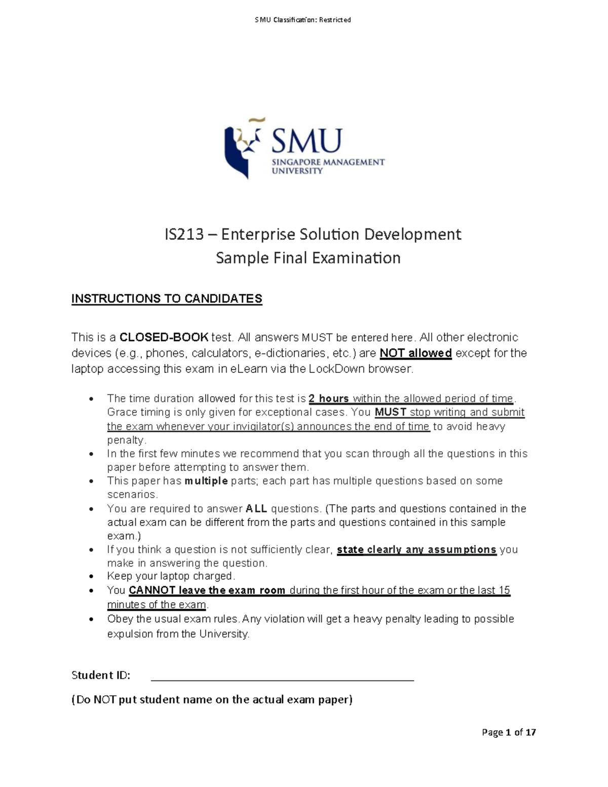 IS213 ESD Sample Final Exam 2026: Guidelines & Questions - Studocu