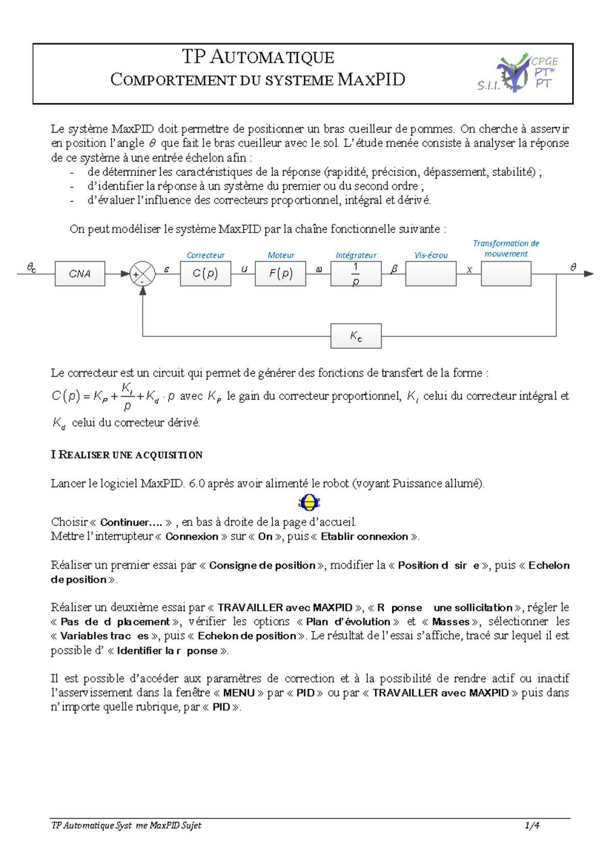 Etude sur le Système MaxPID : Caractérisation et Identification des ...