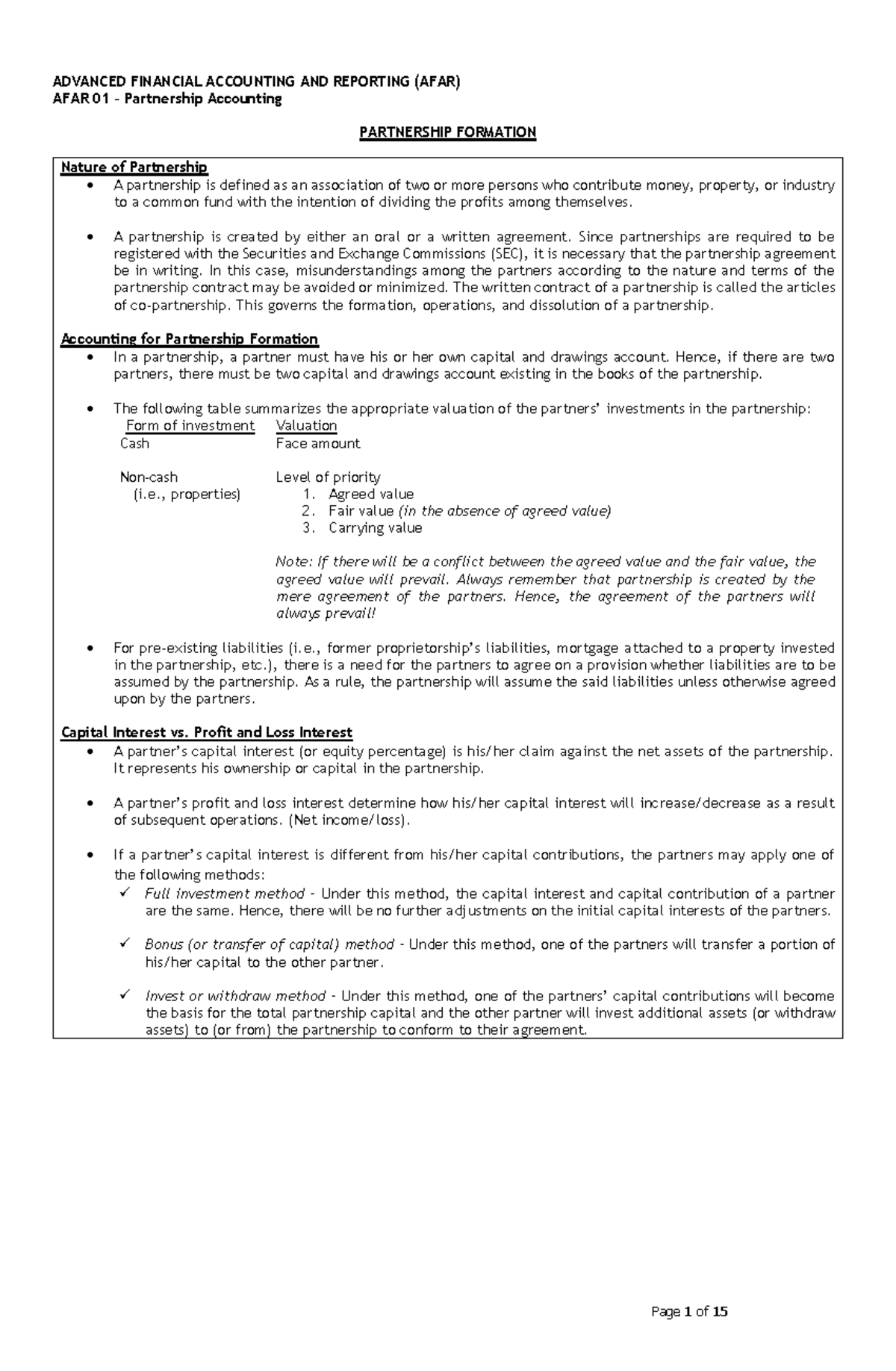 Partnership Accounting: AFAR 01 - Formation and Valuation Insights ...