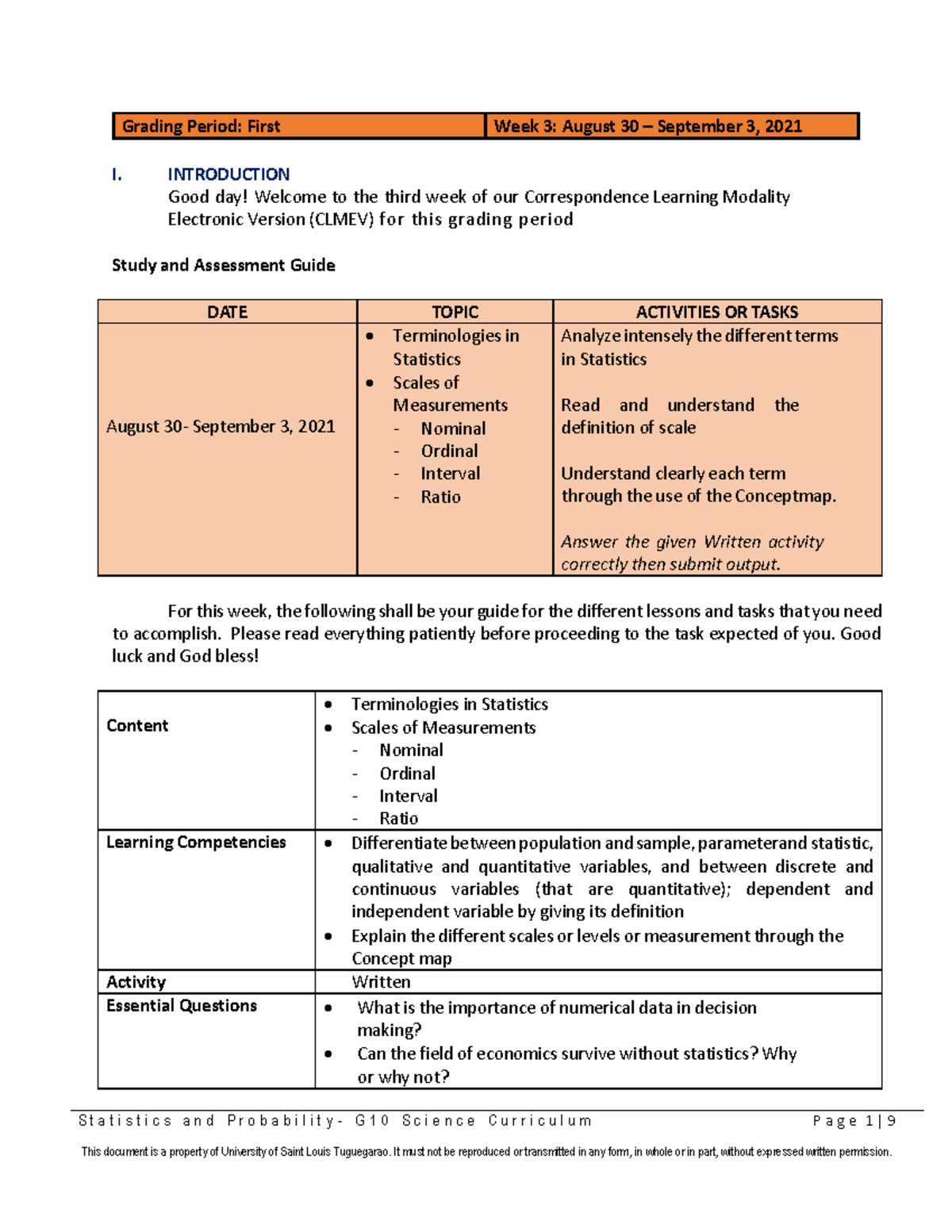Grade 9 Adv. Sci. Week 3: Stats & Probability Study Guide - Studocu