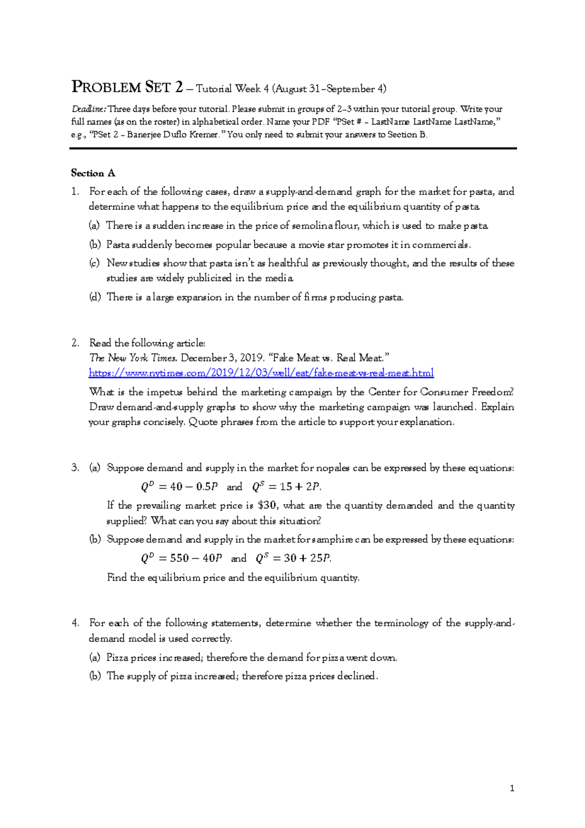 EC1101E Problem Set 2 – Supply and Demand Analysis (2020) - Studocu