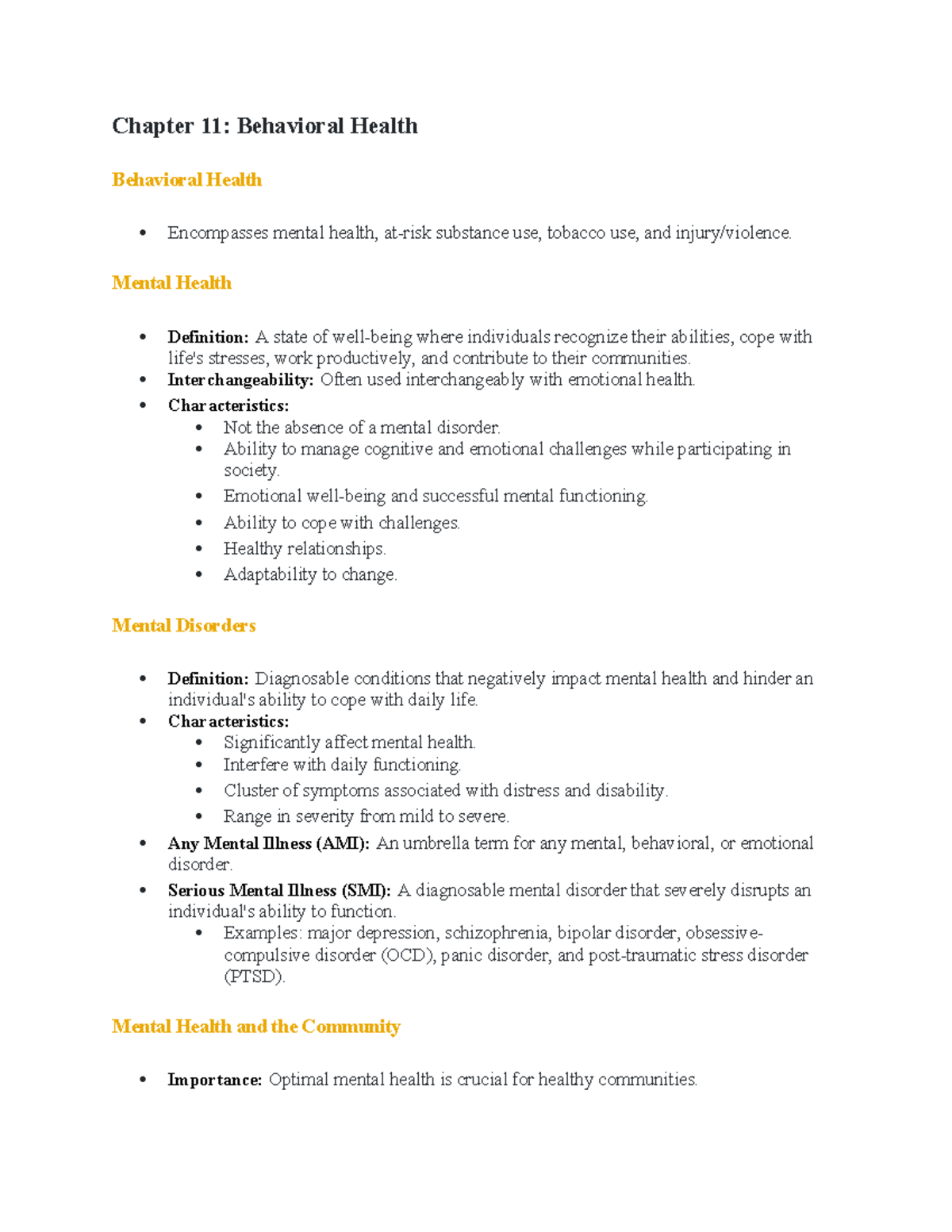 Chapter 11 & 12 Study Guide: Behavioral Health and Substance Use - Studocu