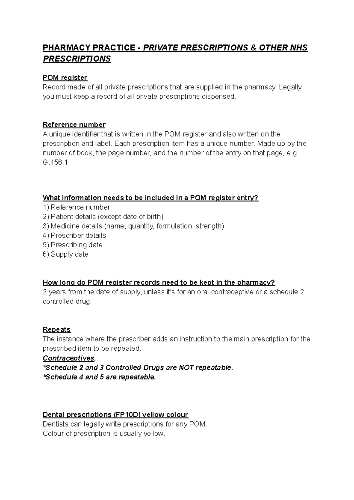 PH301 - Private & NHS Prescriptions: POM Register and Guidelines - Studocu
