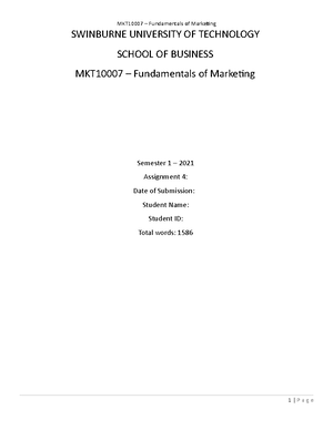 Assignment 4 MKT10007 - 8 1 Table of Contents - Studocu
