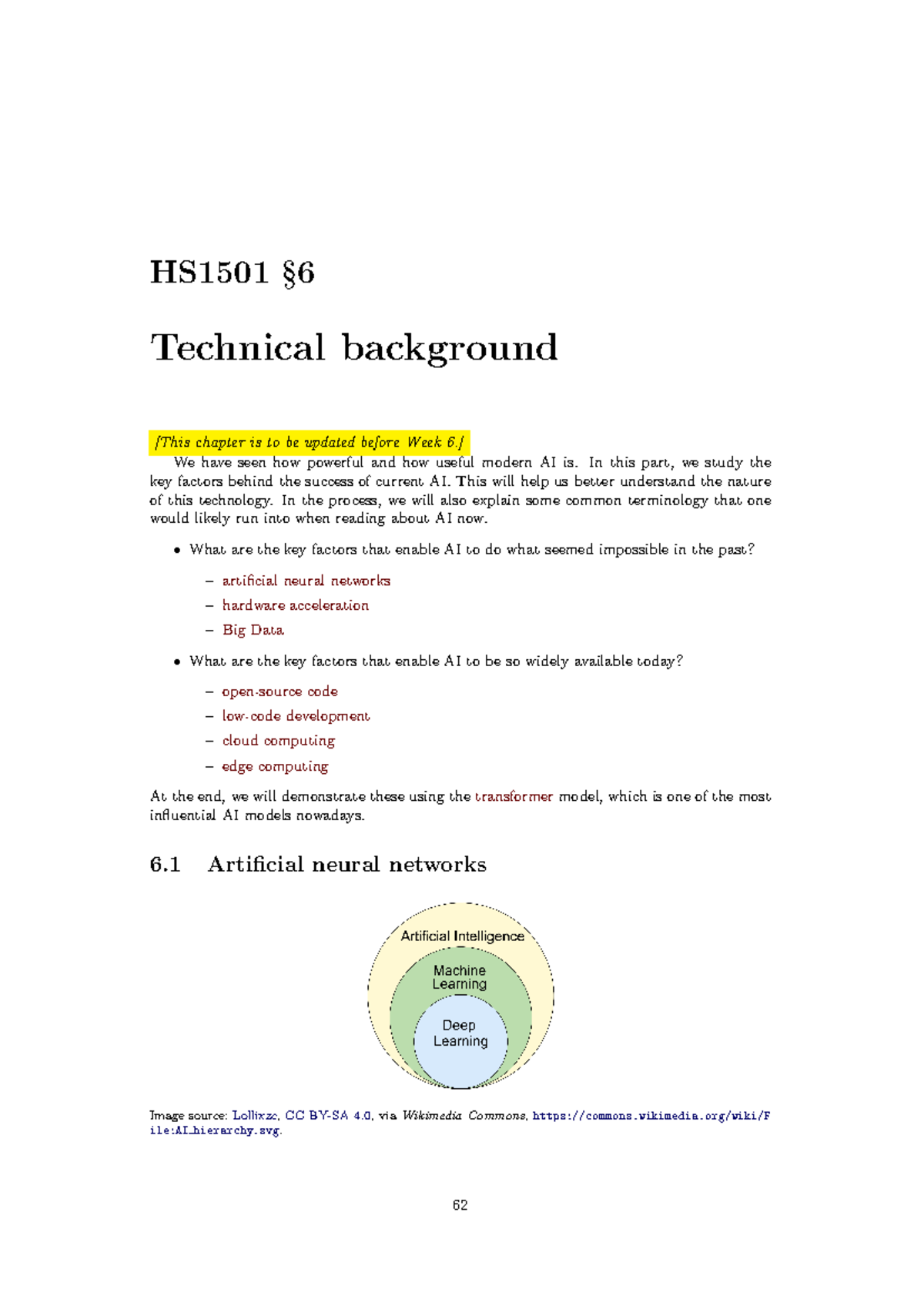6-tech - lecture notes on chapter6 - HS1501 § 6 Technical background ...