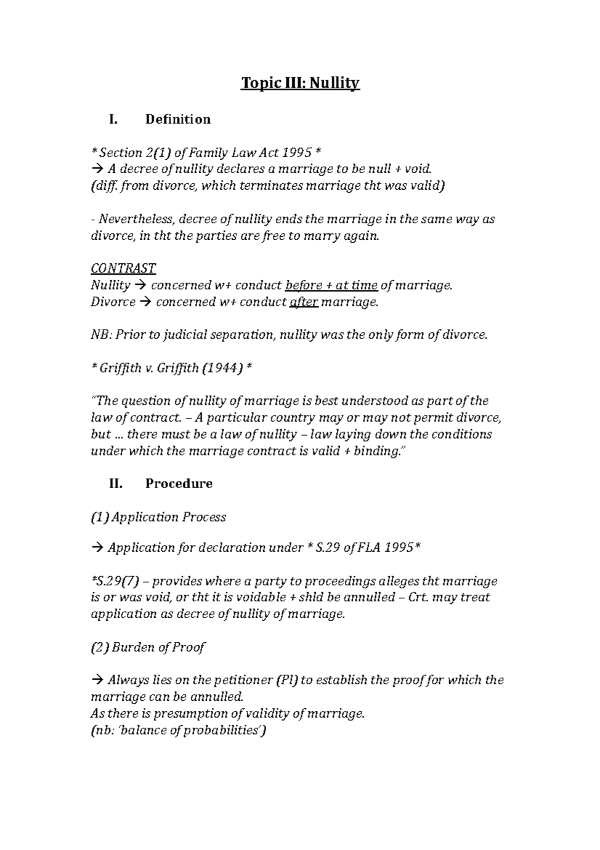 FL - Final Exam Notes on Topic III: Nullity in Family Law - Studocu