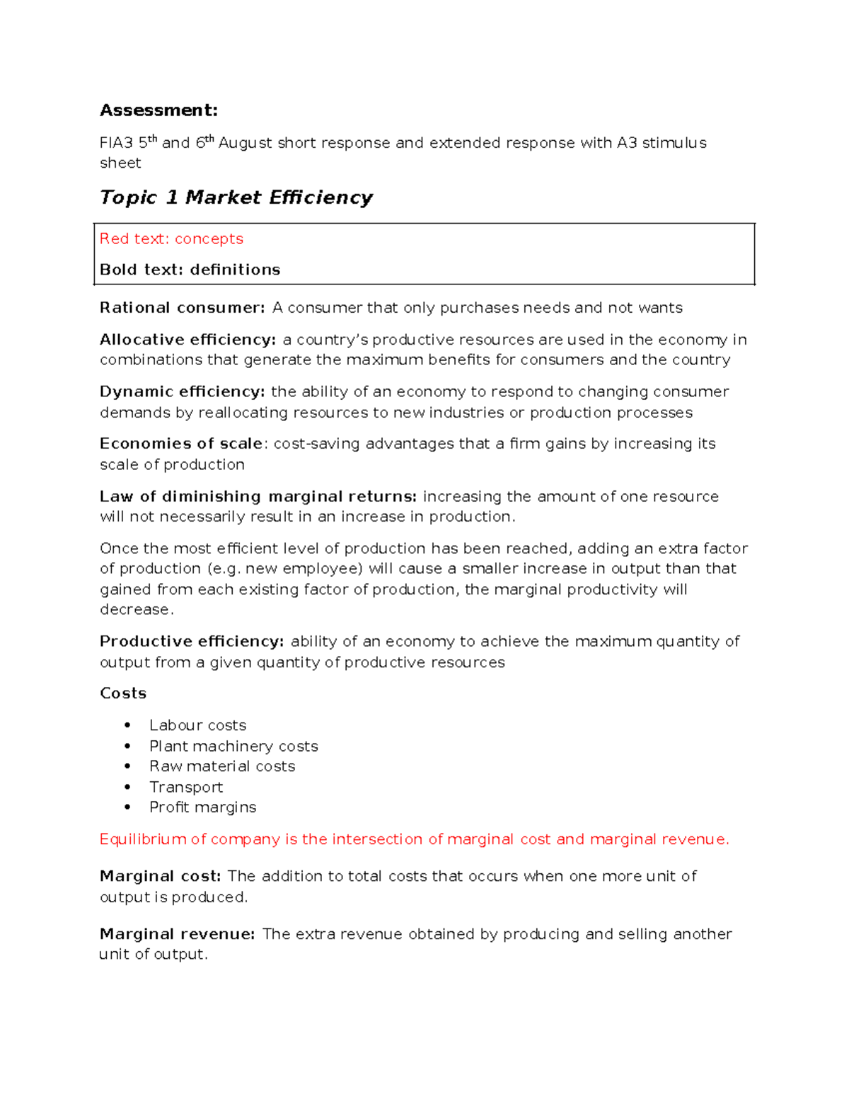 FIA3 Unit 2 Market Efficiency and Structures Notes for Assessment - Studocu