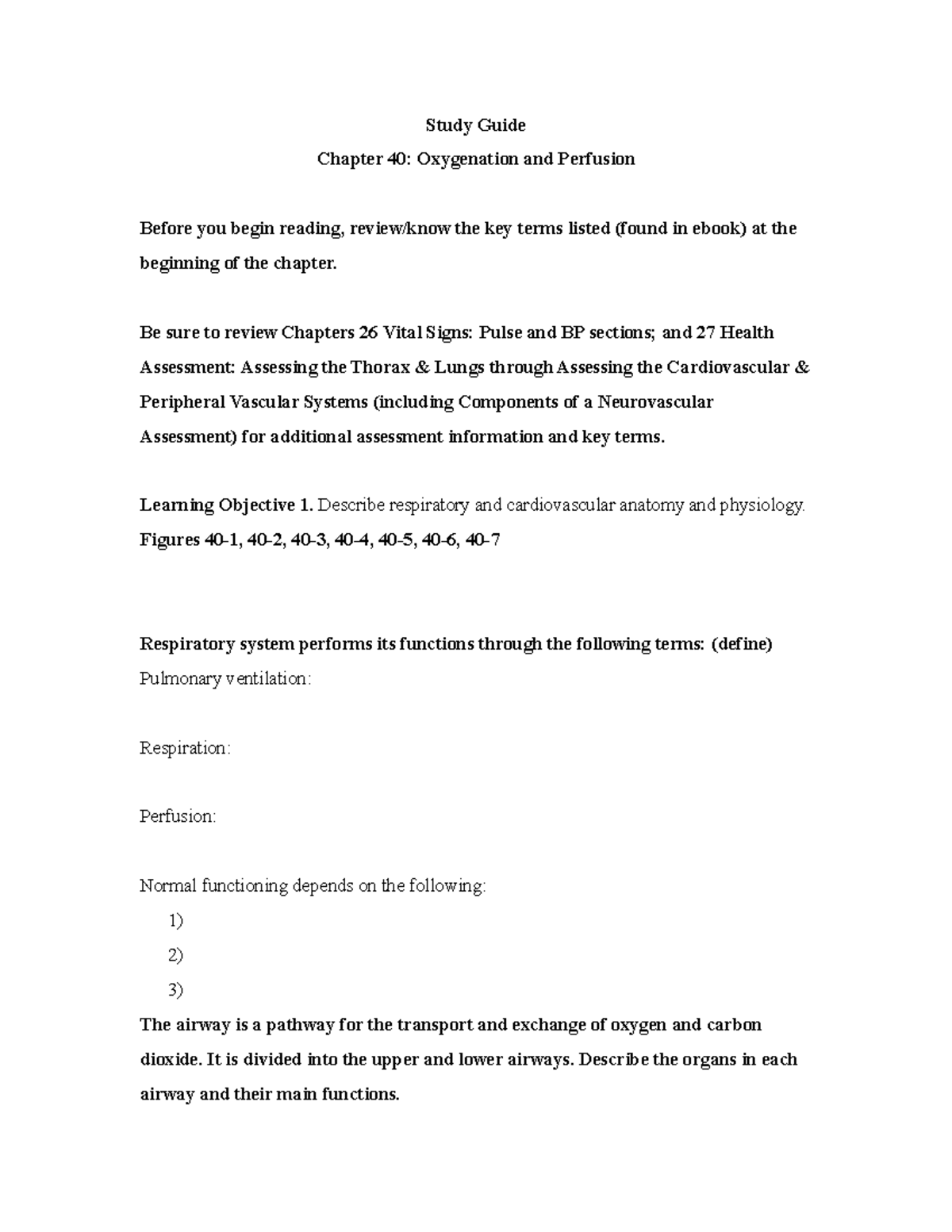 Study Guide Ch 40: Oxygenation & Perfusion Insights - Studocu