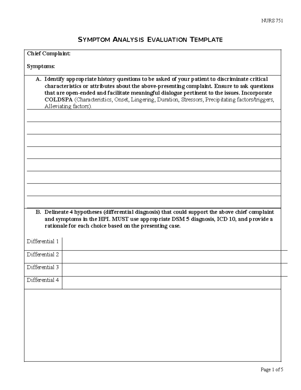 Symptom Analysis Evaluation Template for Clinical Diagnosis - 4 - Studocu