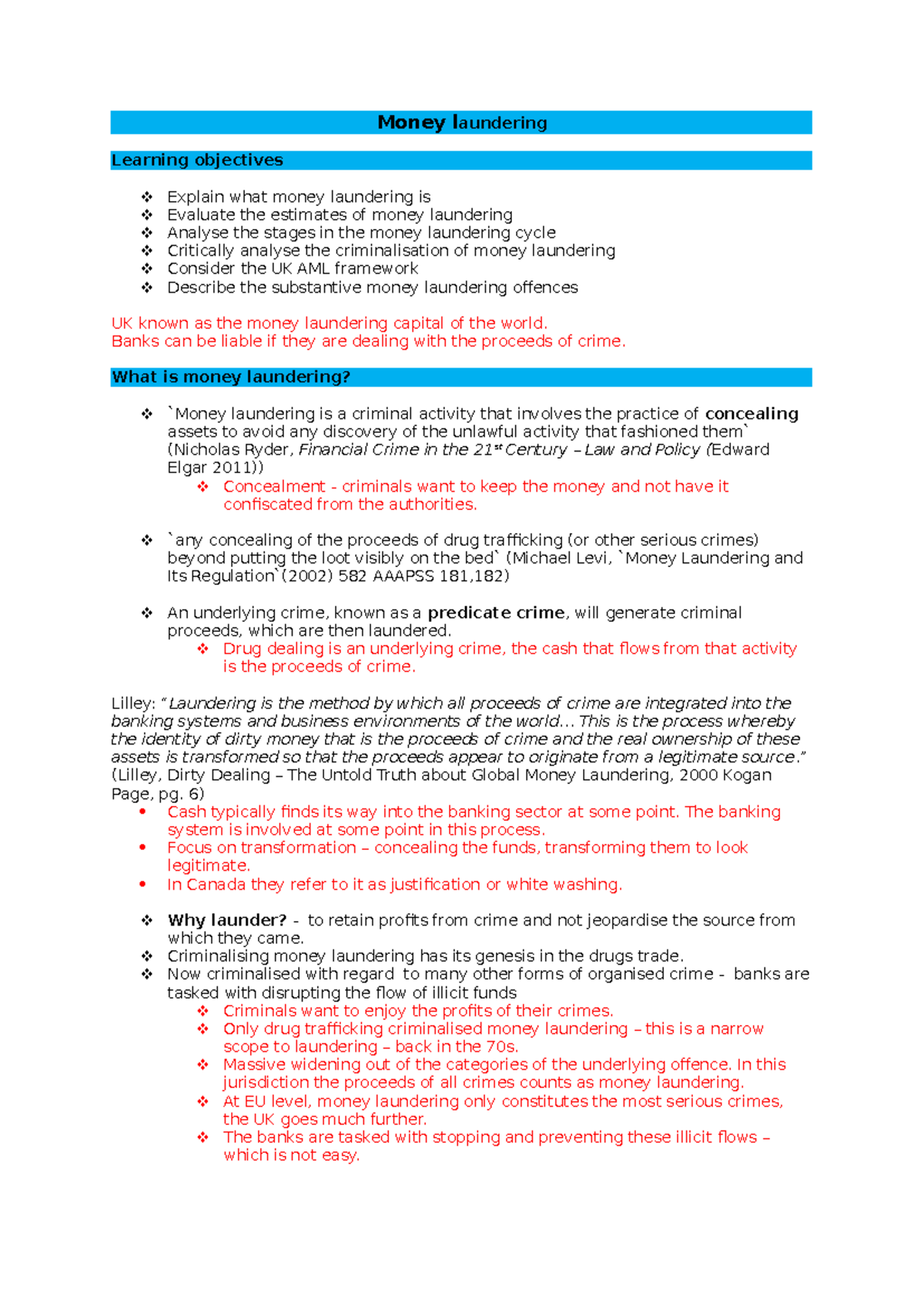 AML101: Money Laundering - Lecture 1 Notes and Key Concepts - Studocu