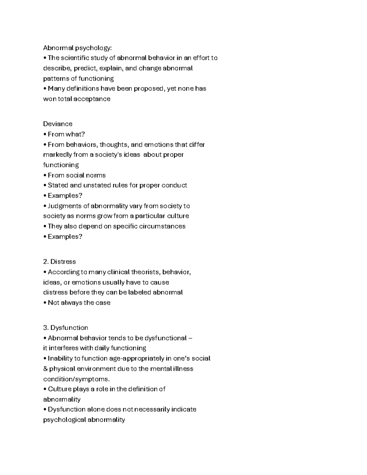 Abnormal Psychology (PSY 201): Concepts of Deviance, Distress, and ...