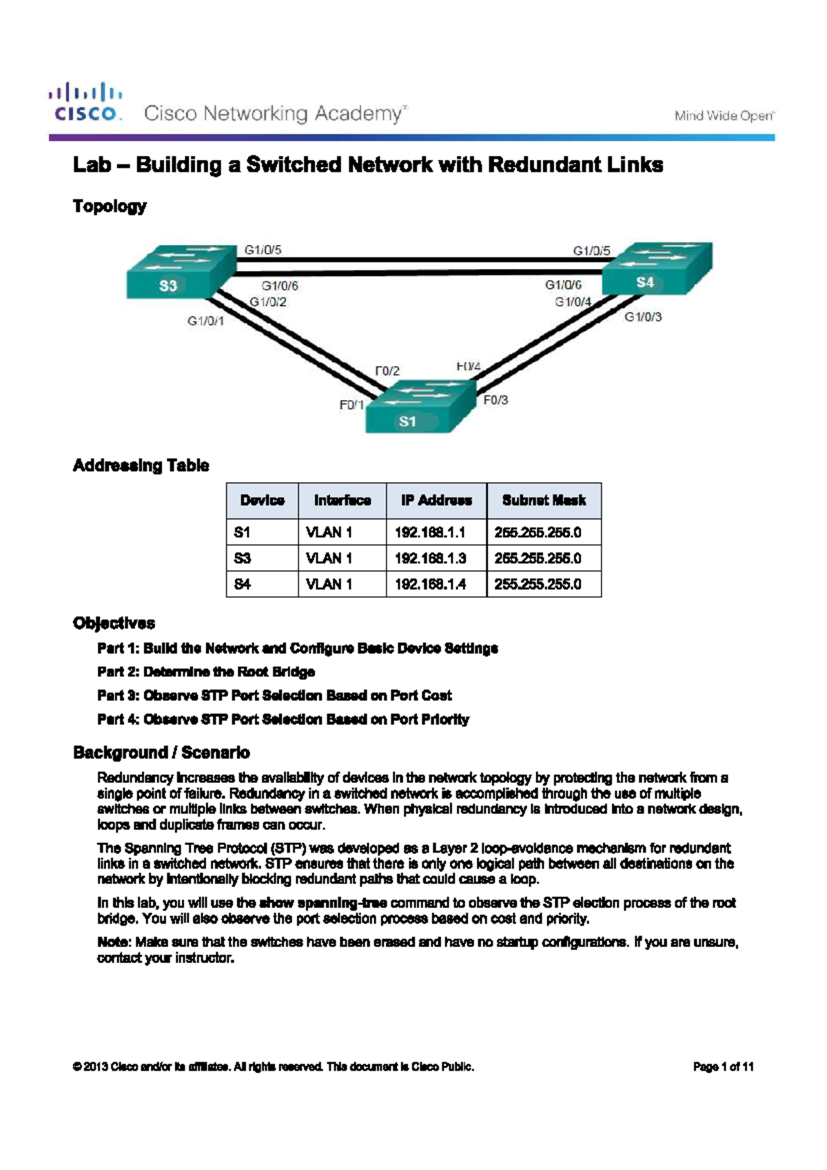 Cisco Networking Lab SU7: Building a Redundant Switched Network - Studocu