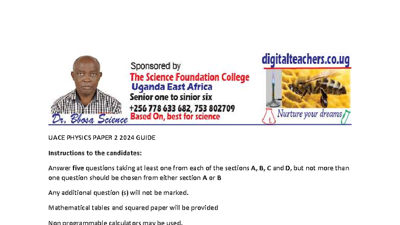 UACE PHYSICS PAPER 2 2024 MARKING GUIDE - Studocu
