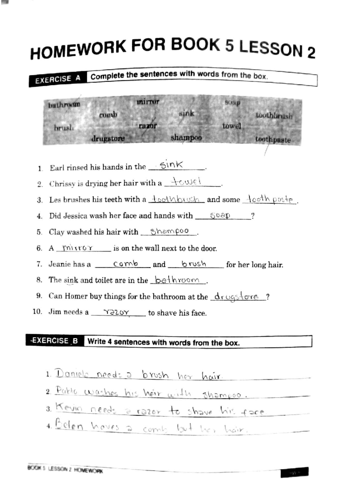 BOOK 5 LESSON 2 HOMEWORK EXERCISES RESUELTO - Studocu