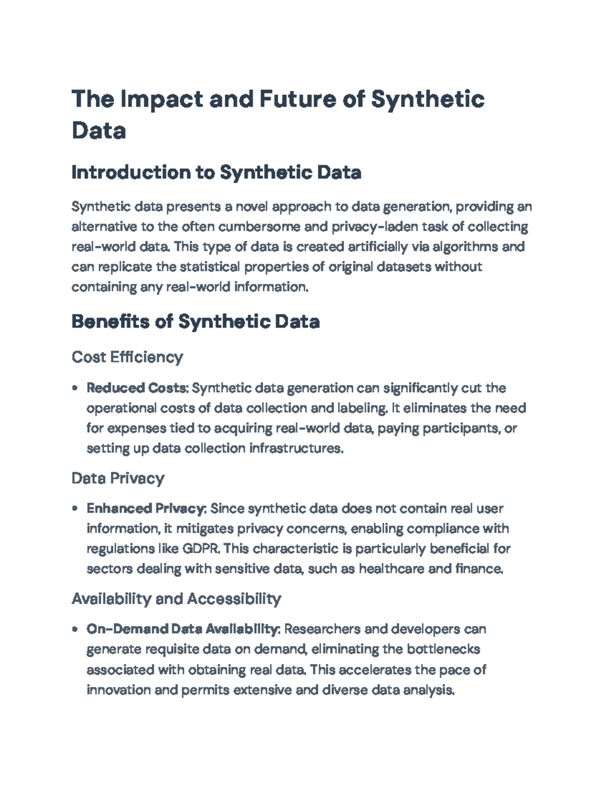 The Impact and Future of Synthetic Data in ML & Privacy Solutions - Studocu