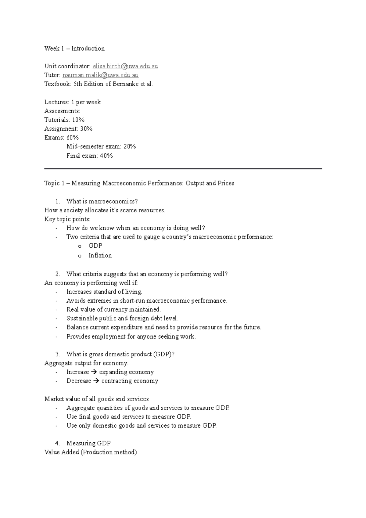 W1 Lecture Notes - ECON1102 - Week 1 – Introduction Unit coordinator ...