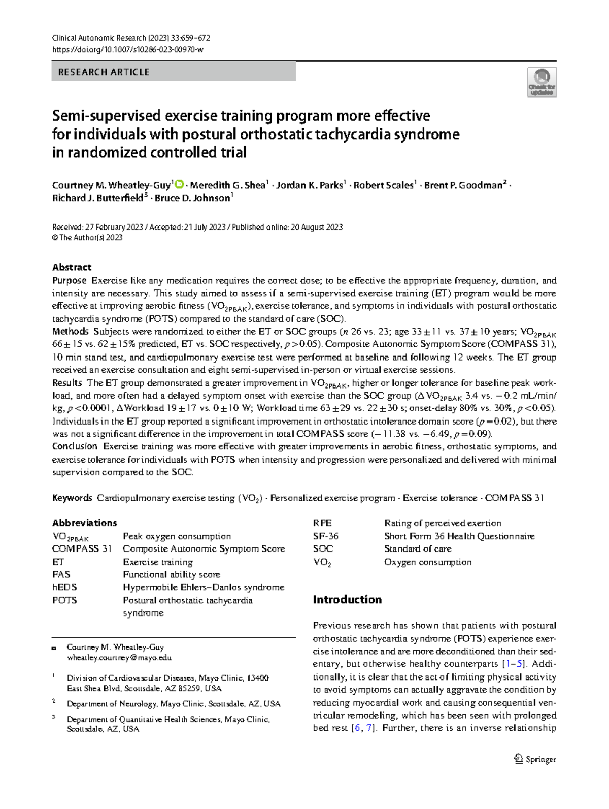 Effectiveness of a Semi-Supervised Exercise Program for POTS Patients ...