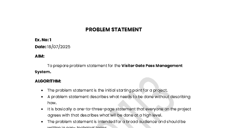 Final se record - ... - PROBLEM STATEMENT Ex. No: 1 Date: 18/07/ AIM ...