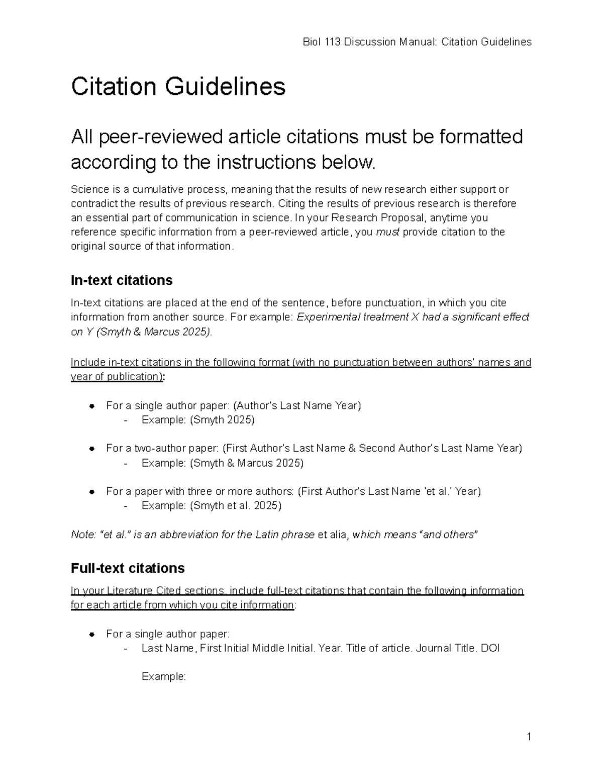 Biol 113 Discussion Manual: Citation Guidelines for Research - Studocu