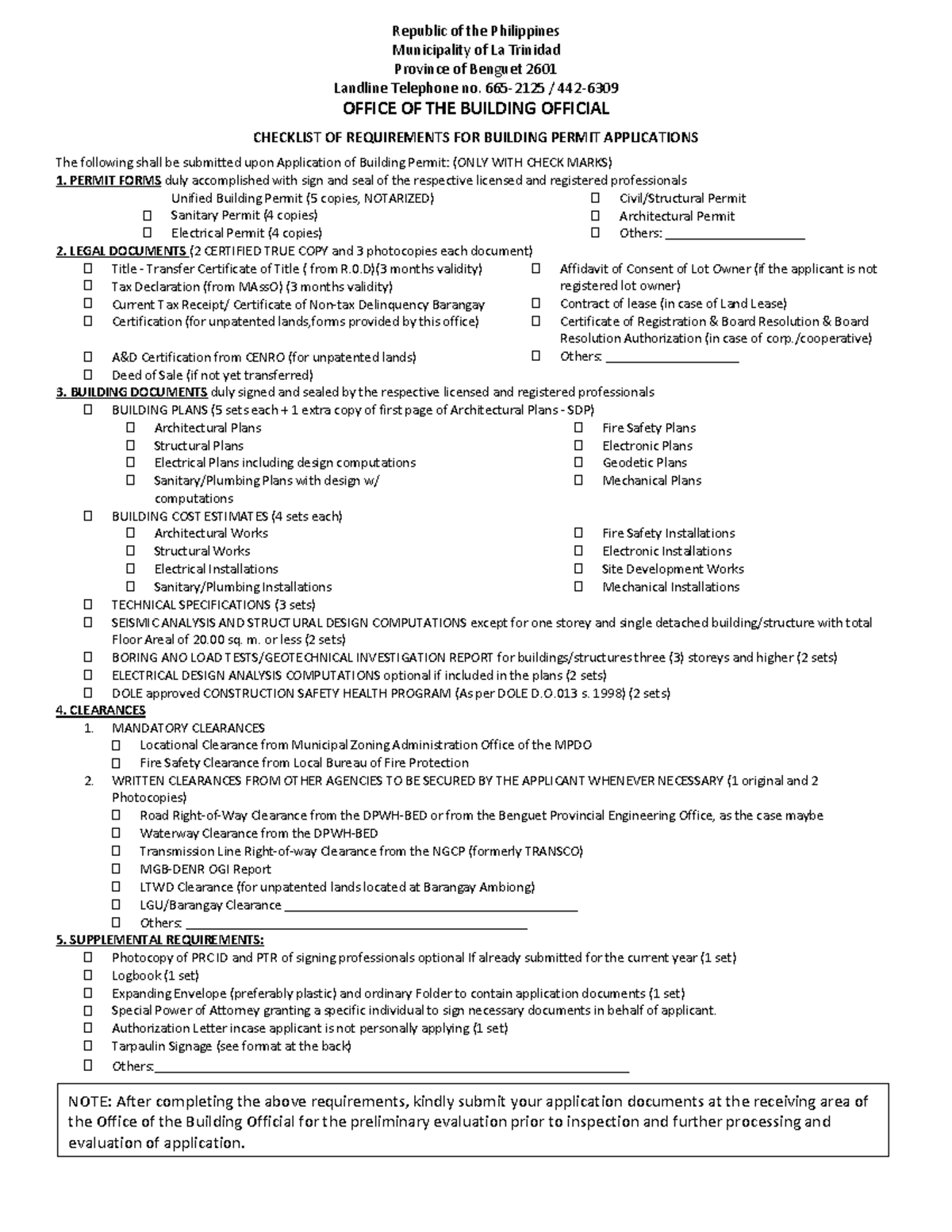 BP Checklist and Requirements for Building Permit Applications - Studocu