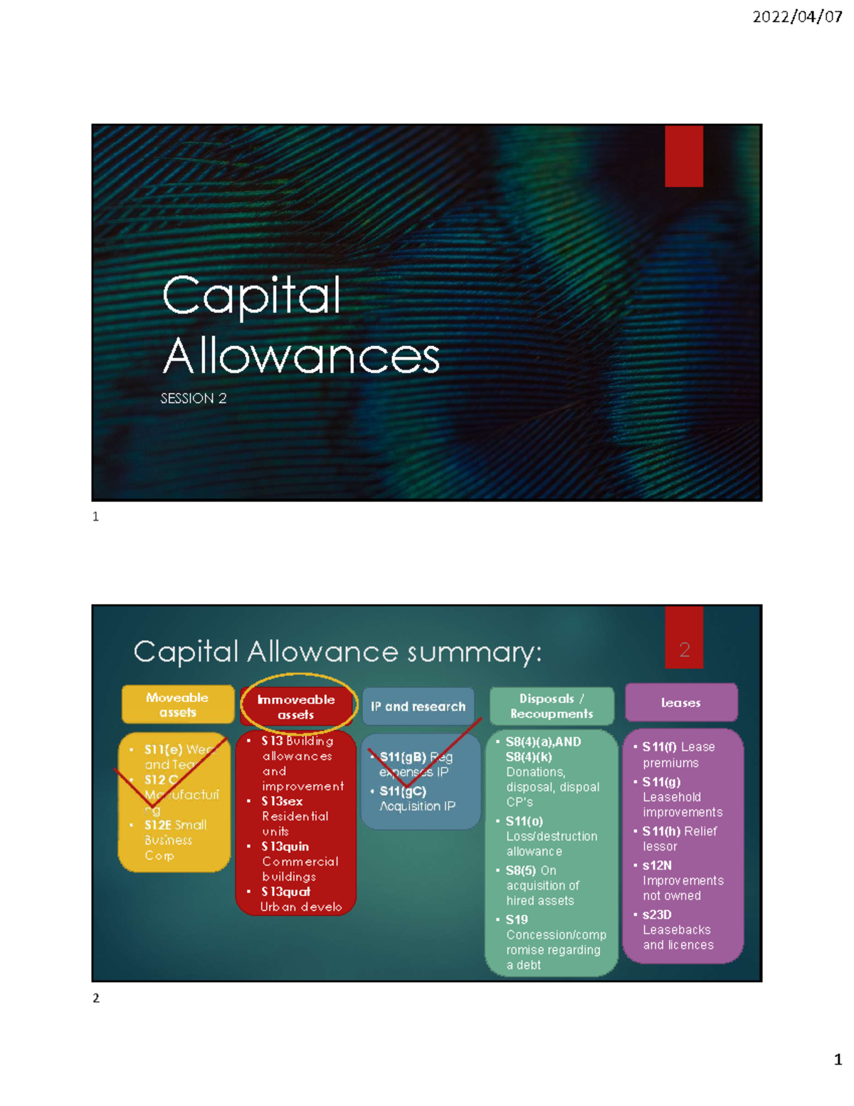 Capital Allowances S2: Summary of Moveable & Immovable Assets - Studocu