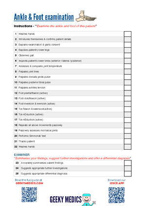 OSCE Checklist Diabetic Foot Examination - OSCE Checklist: Diabetic ...