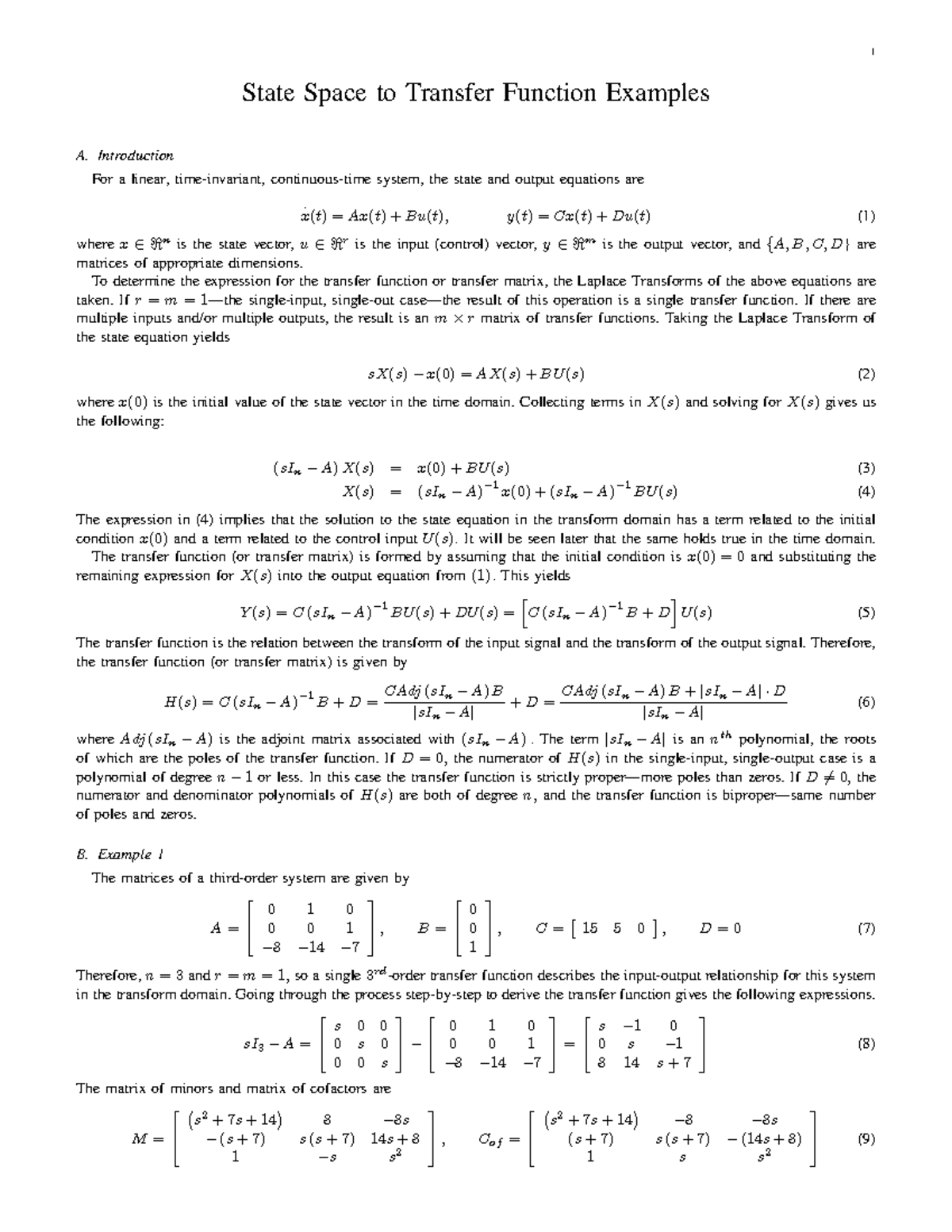 State Space to Transfer Function Examples in Control Systems - Studocu