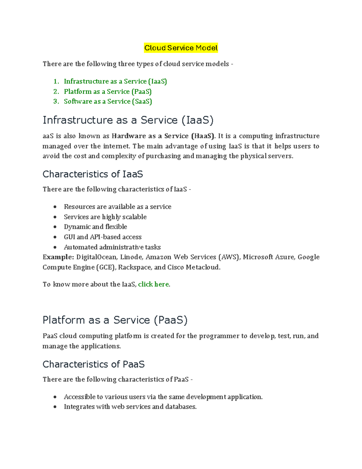 Document 38 - cloud computing notes - ####### Cloud Service Model There ...