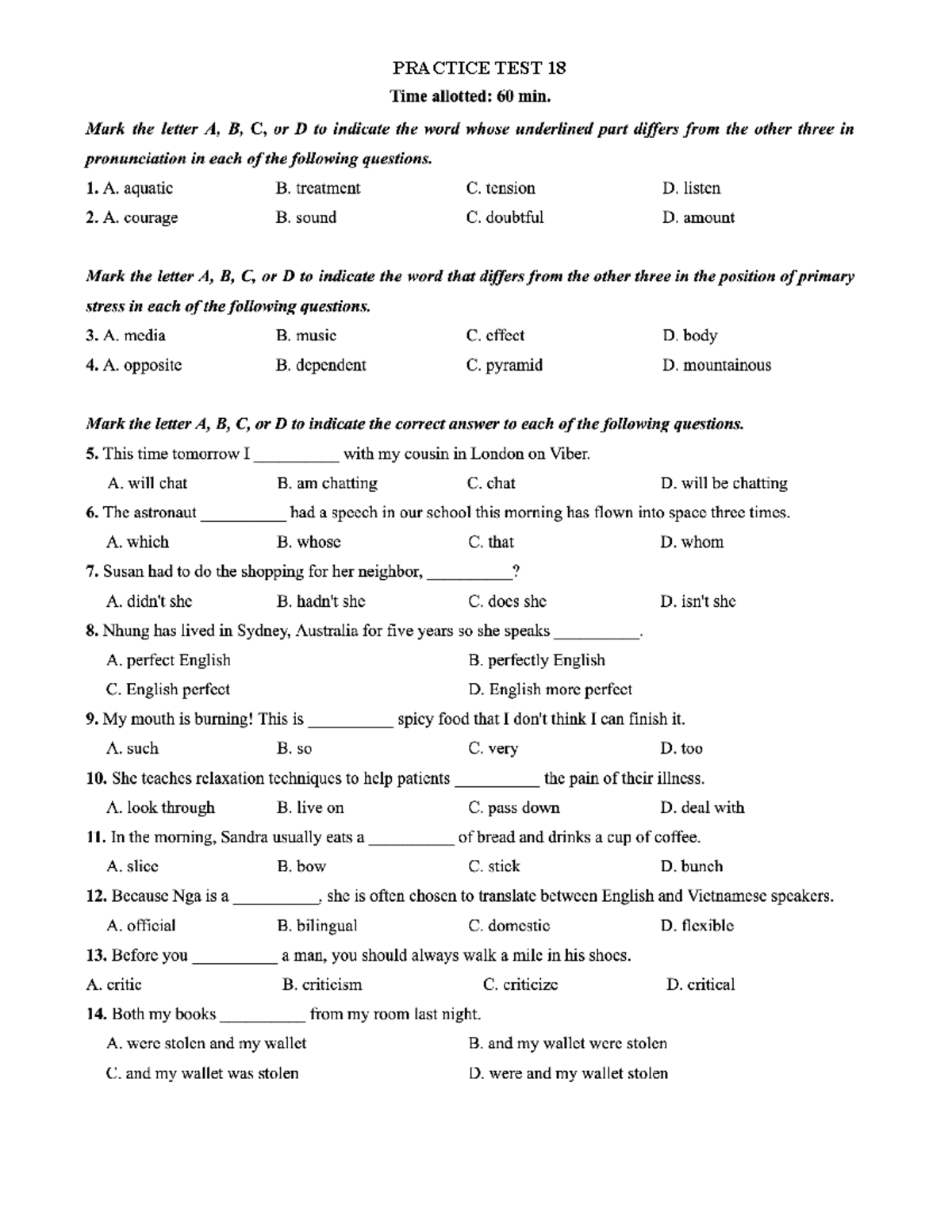 Practice Test 17: Comprehensive Review Questions - Studocu