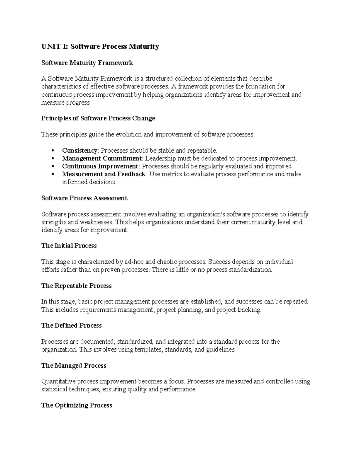 Sppm all unit imp questions brief - UNIT I: Software Process Maturity ...