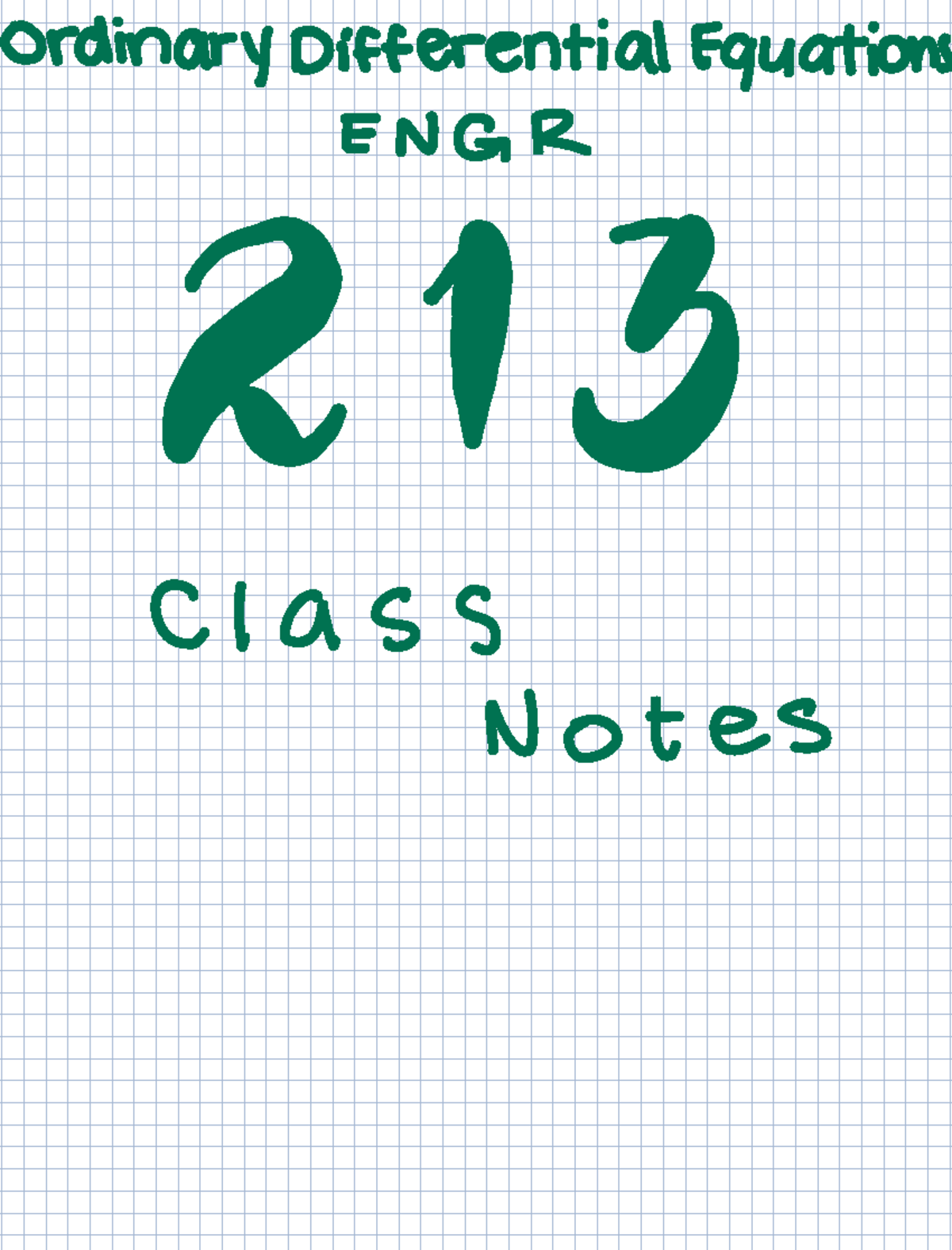 ENGR 213 Ordinary Differential Equations Class Notes - Week 1 & 2 - Studocu