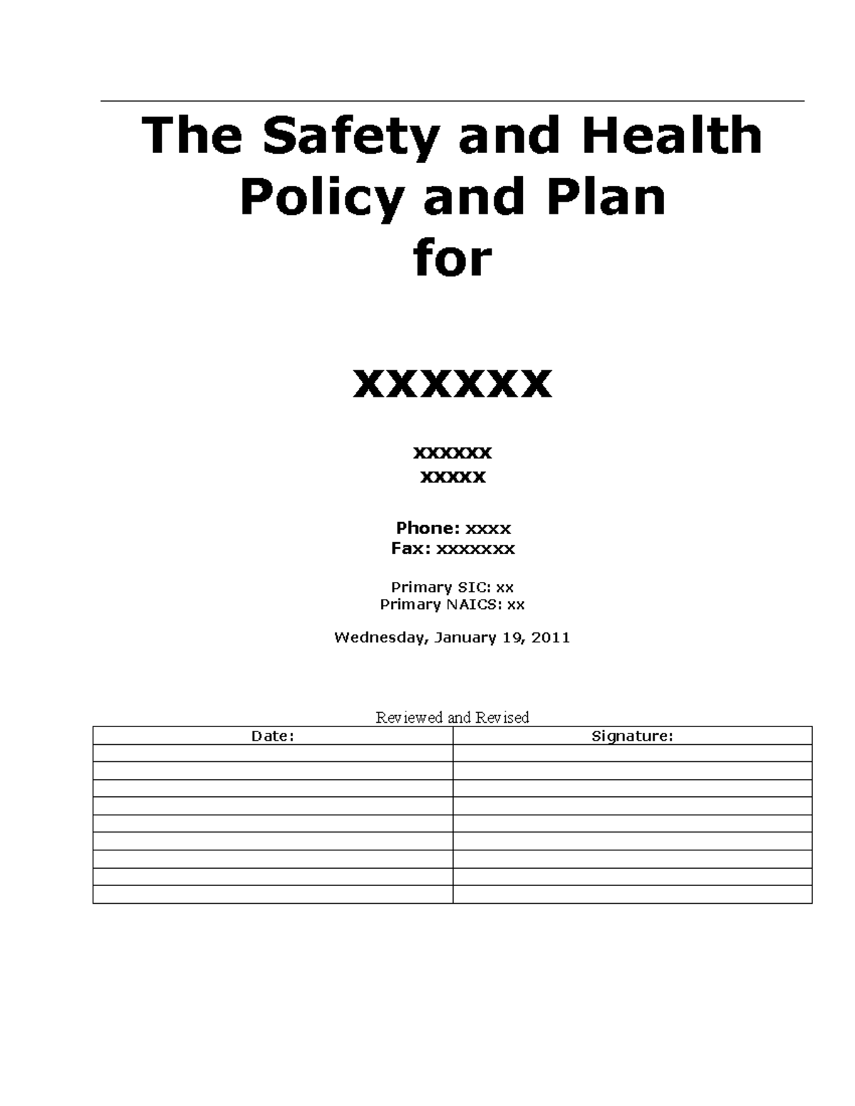 Safety and Health Policy Plan for Employees - Document 55109886 - Studocu