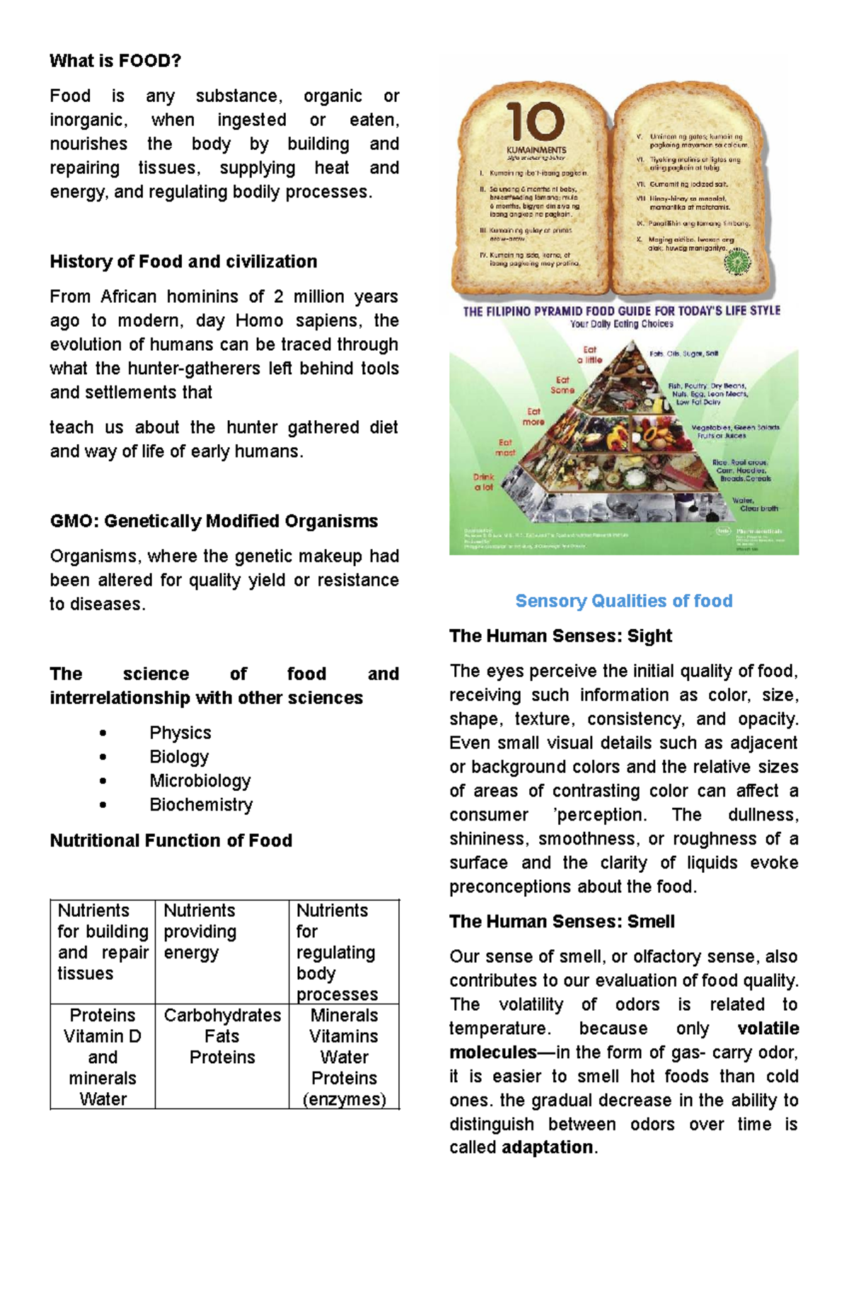 Basic Food 1 Cheat Sheet: Key Concepts and Techniques - Studocu