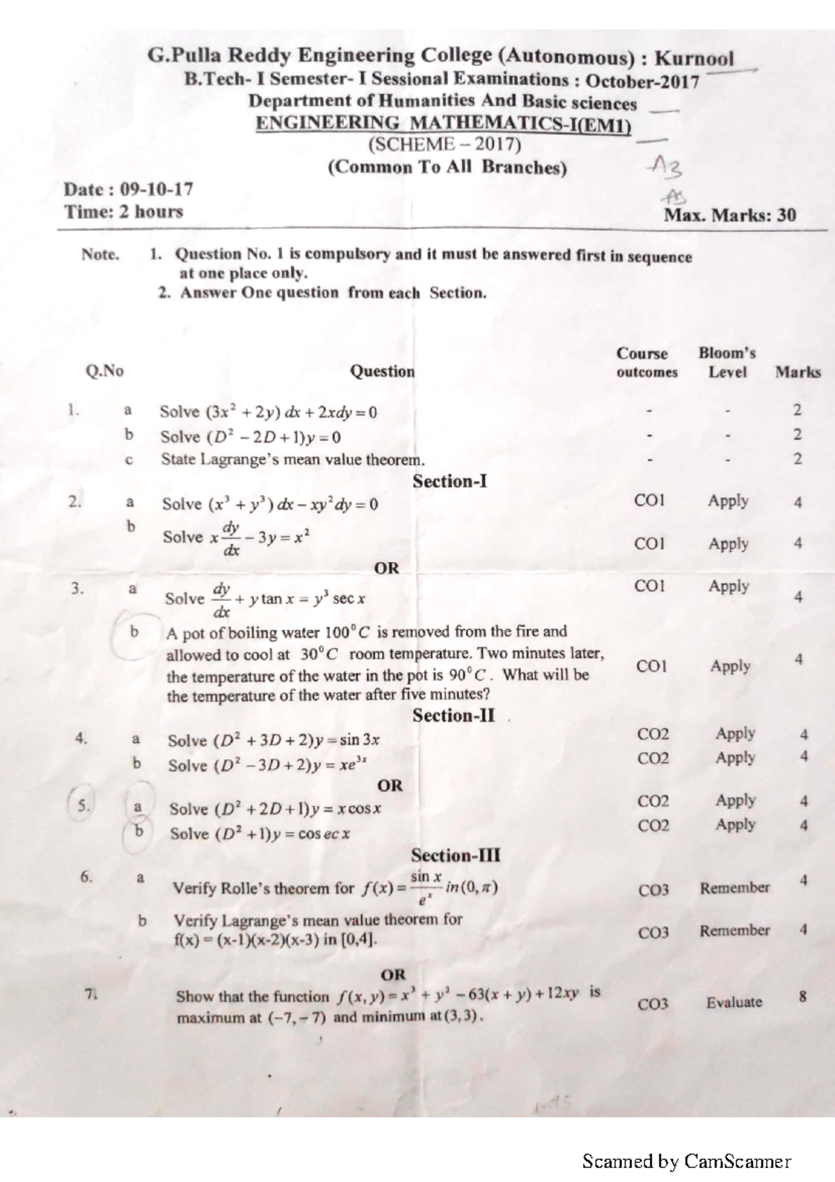 M1 - Useful question to solve - G Reddy Engineering College (Autonomous ...