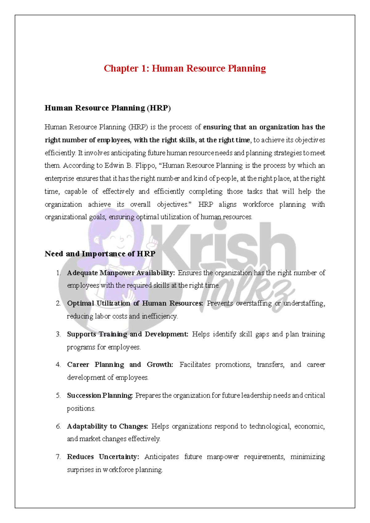 Chapter 1: Human Resource Planning - BBA HRPD 5th Sem Notes - Studocu