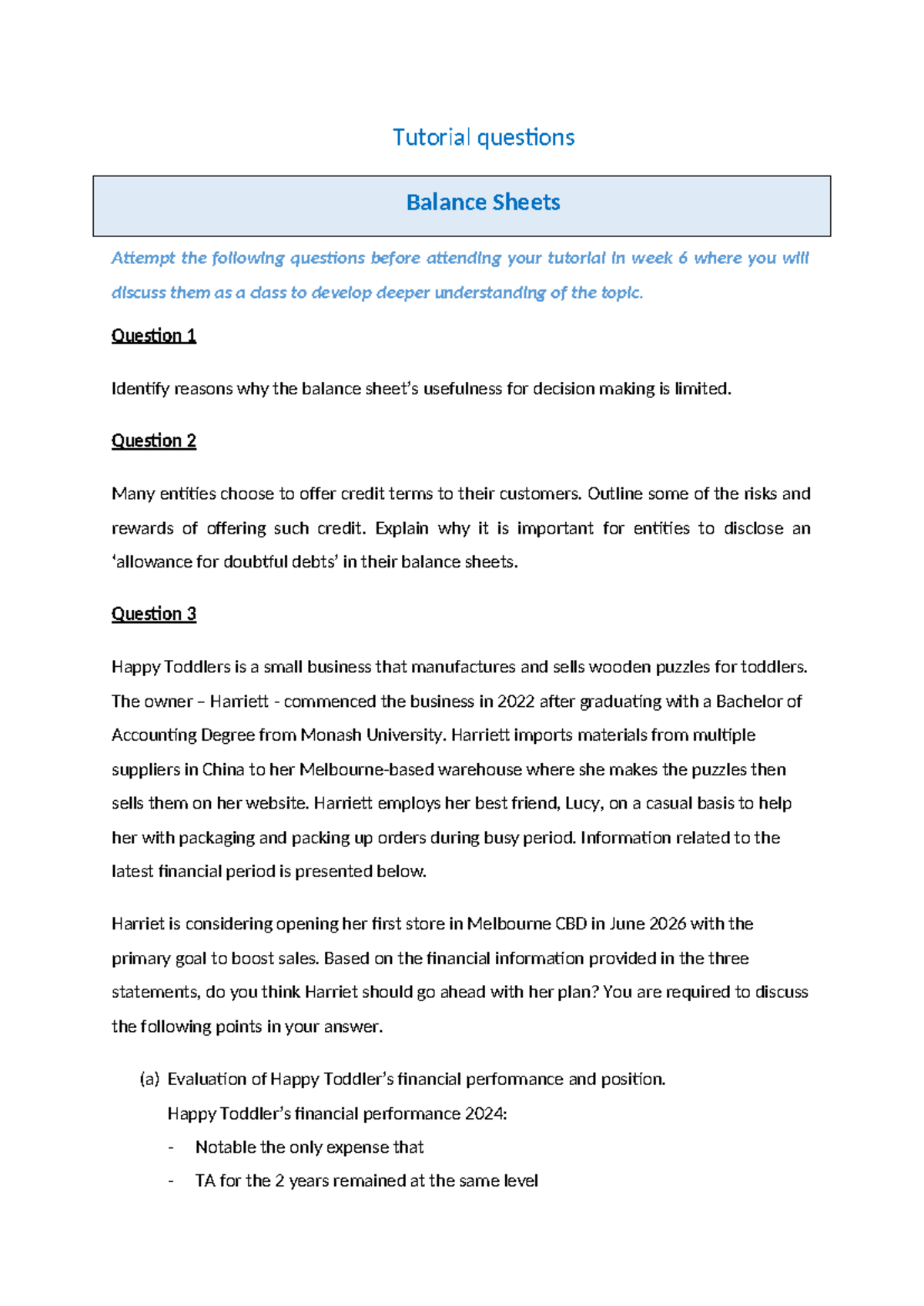 Topic 5 Tutorial Questions: Balance Sheets Analysis and Discussion ...