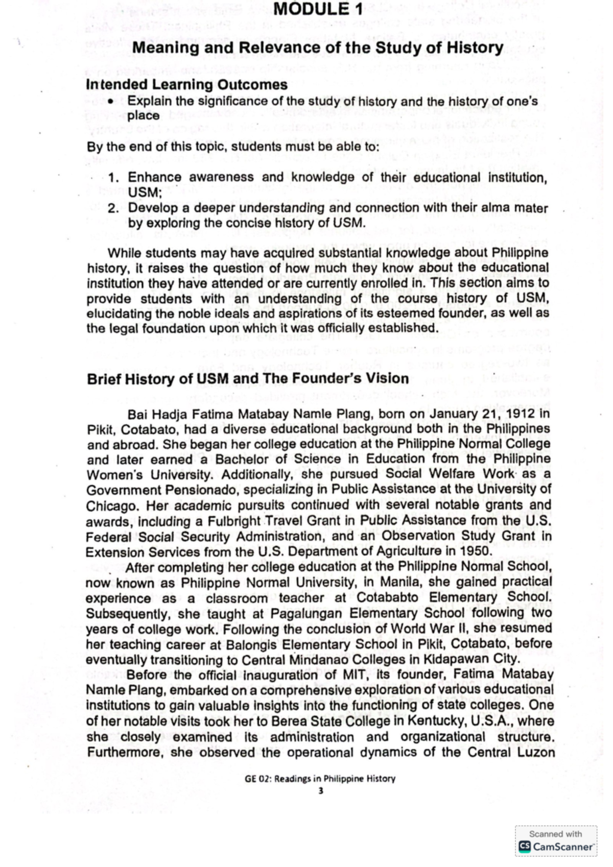GE 02: Readings in Philippine History - Module on Historical ...