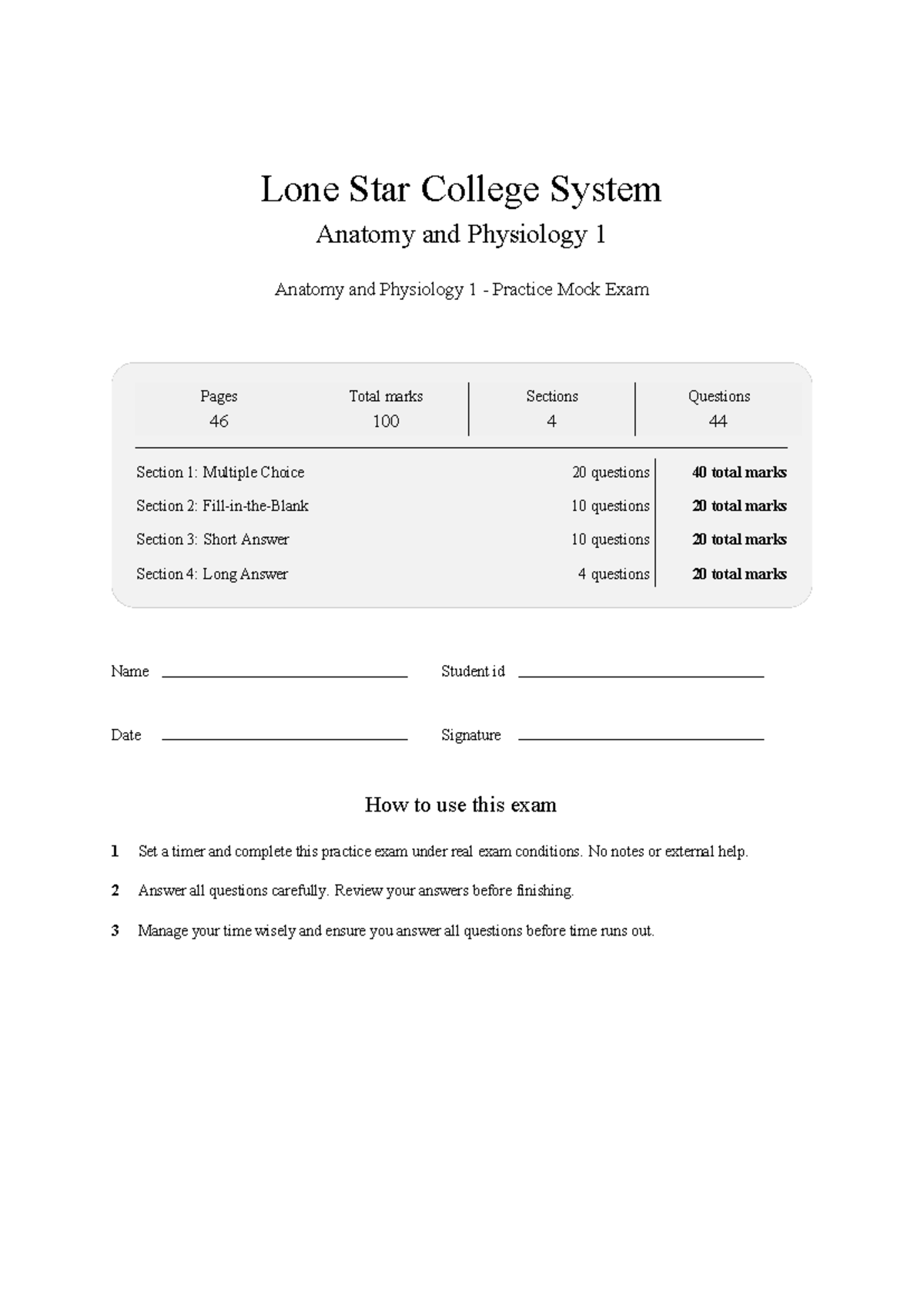 Biol 2401 Anatomy and Physiology 1 Mock Exam Practice 2026 - Studocu