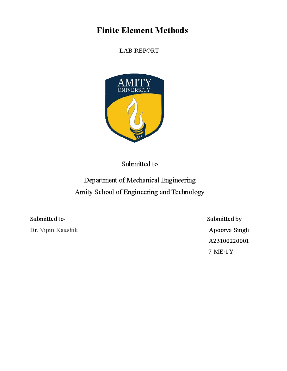 FEM LAB REPORT - Analysis Techniques and Software Applications - Studocu