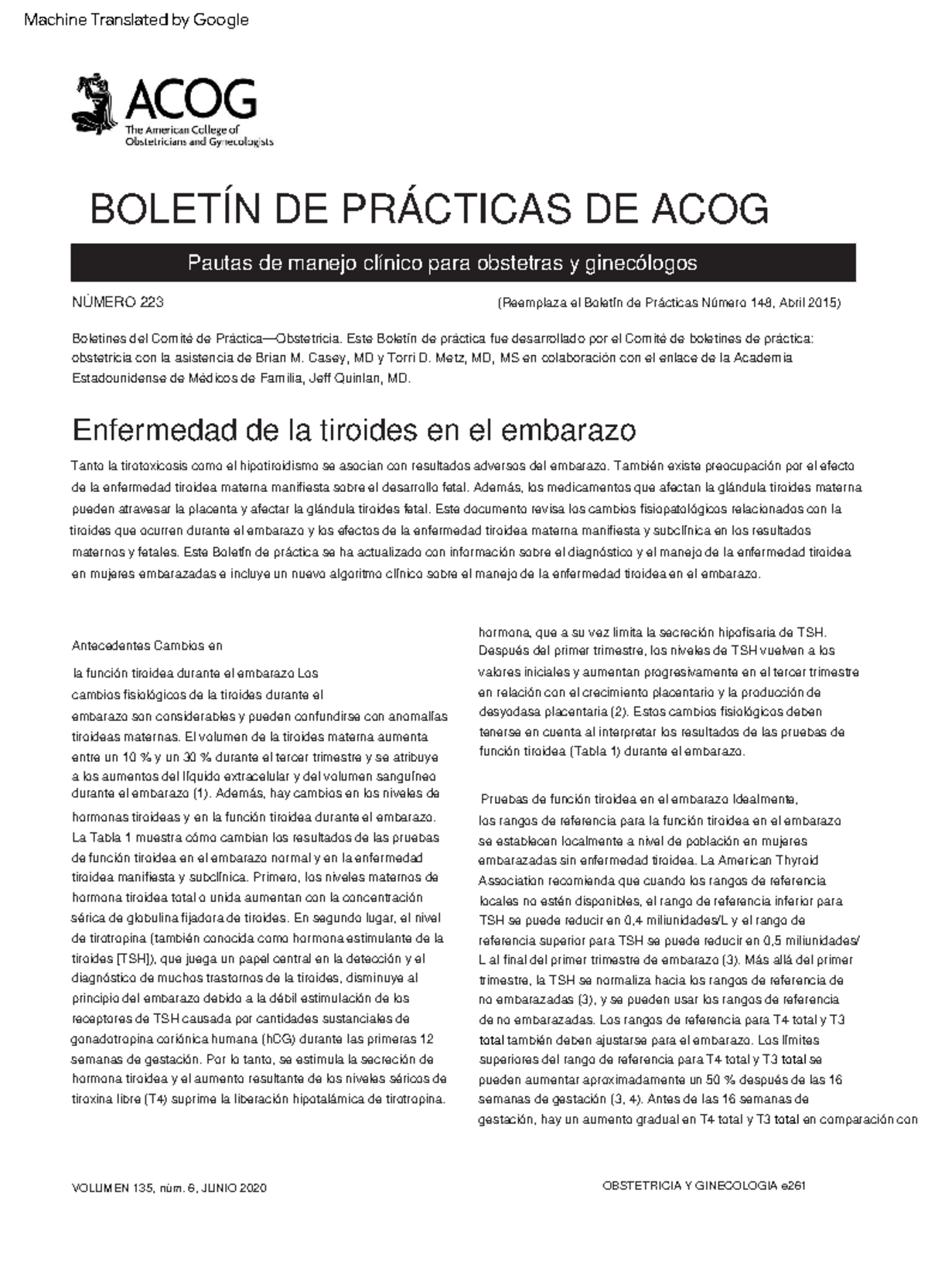 ACOG - Boletín de Práctica sobre Enfermedad Tiroidea en el Embarazo No ...