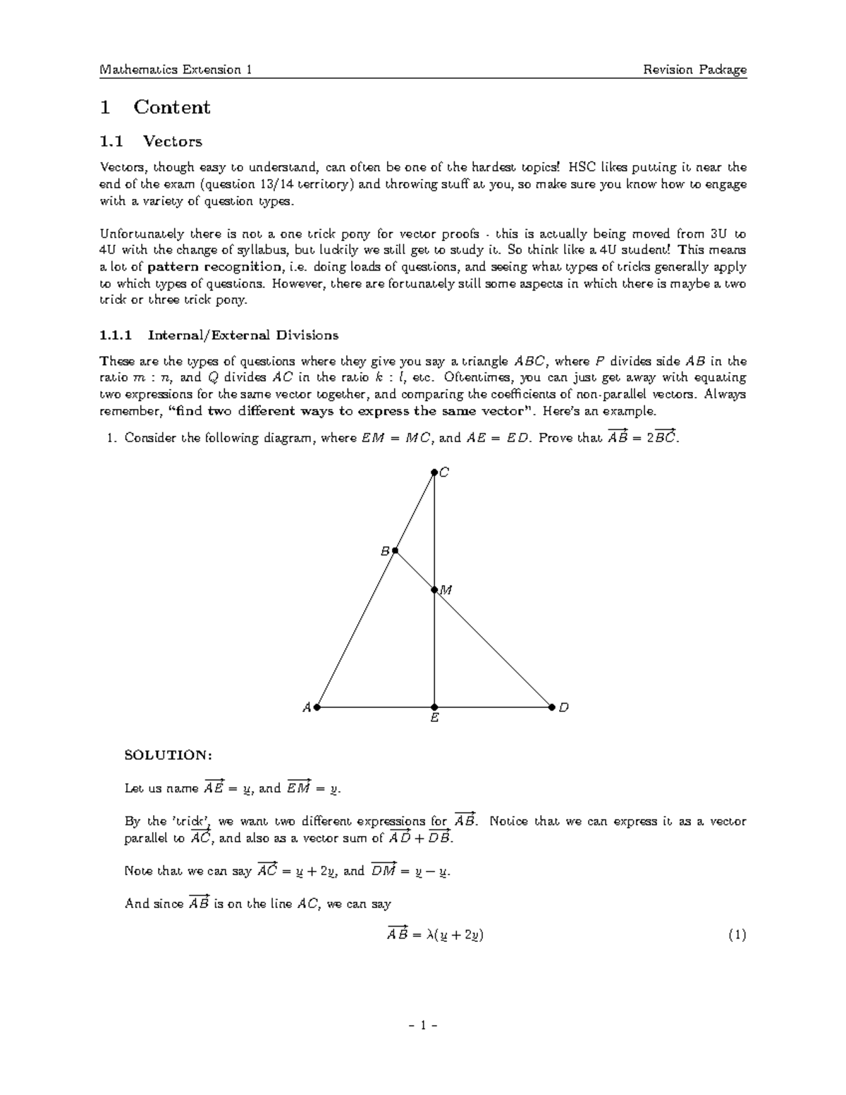 Mathematics Extension 1 1 Vectors & Induction Revision Package - Studocu