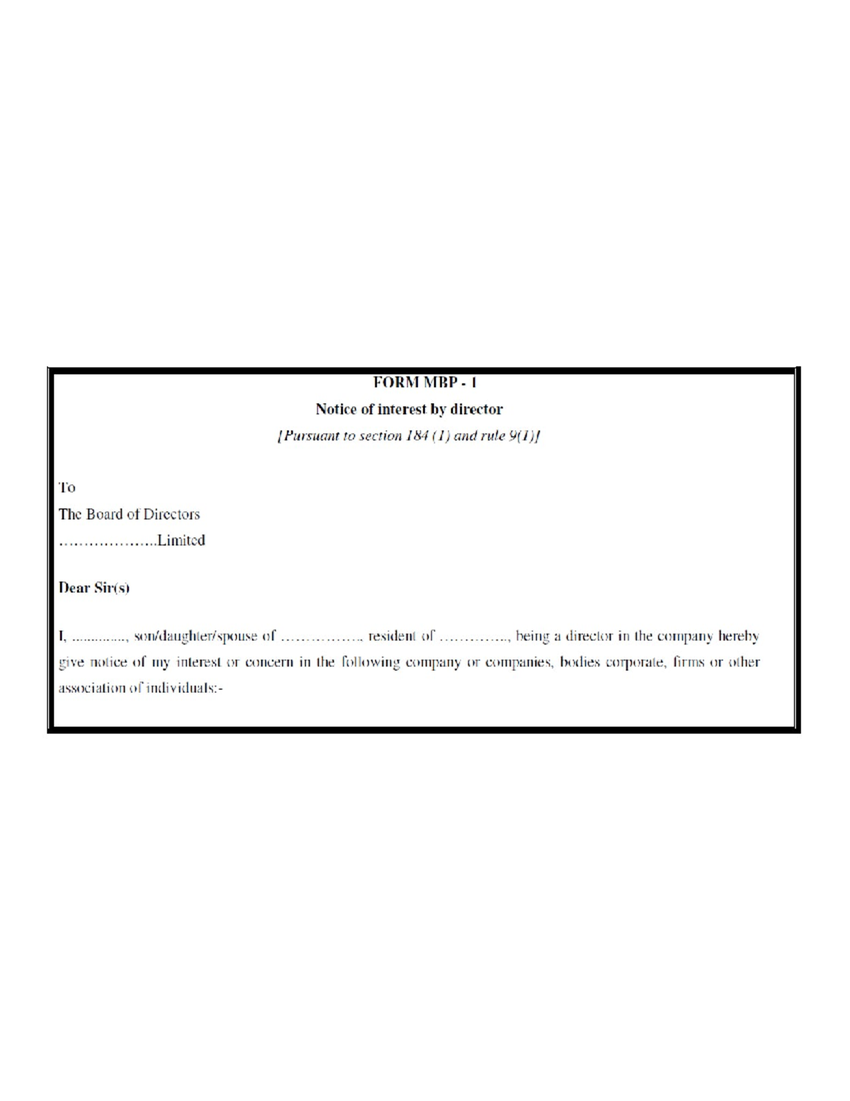 FORM MBP 1: Notice of Interest for Directors under Section 184(1) - Studocu