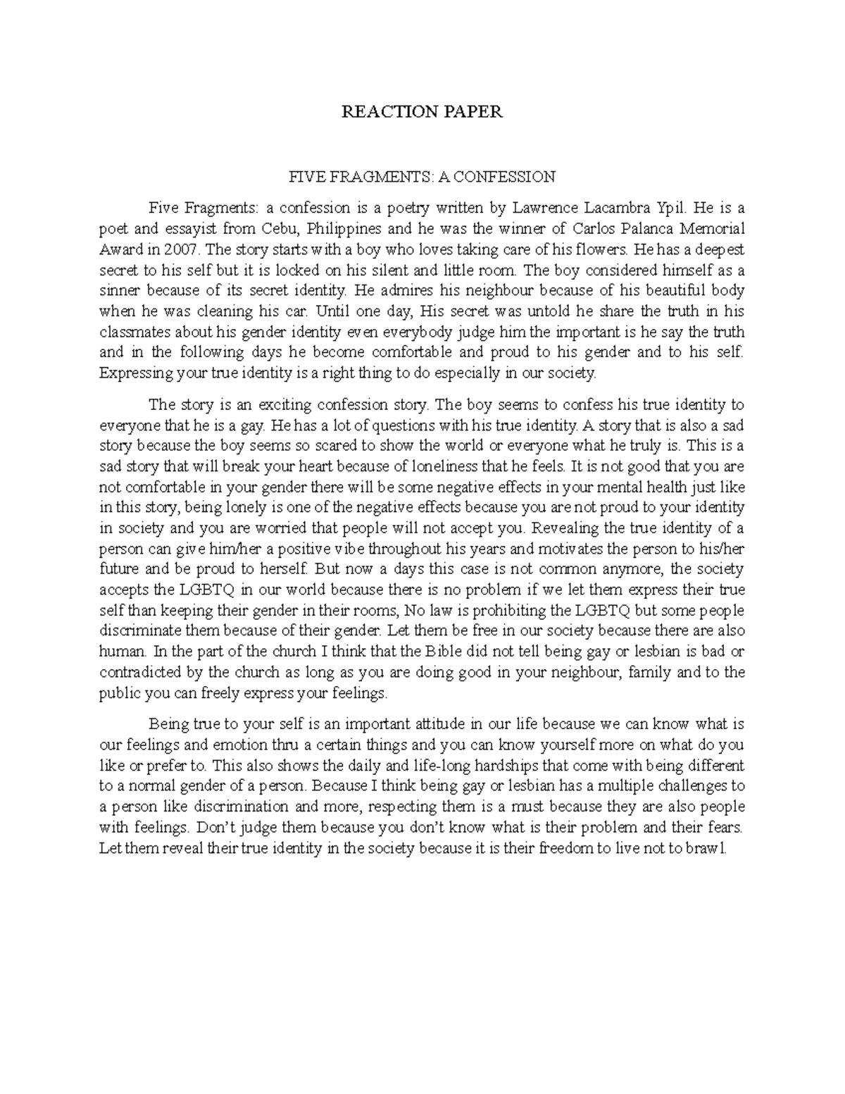 Reaction Paper on 