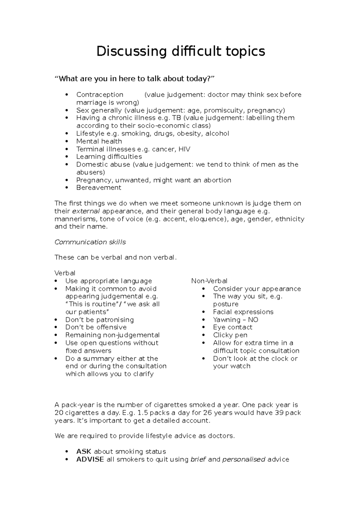 Lecture notes, lecture 1 - Discussing difficult topics - Discussing ...