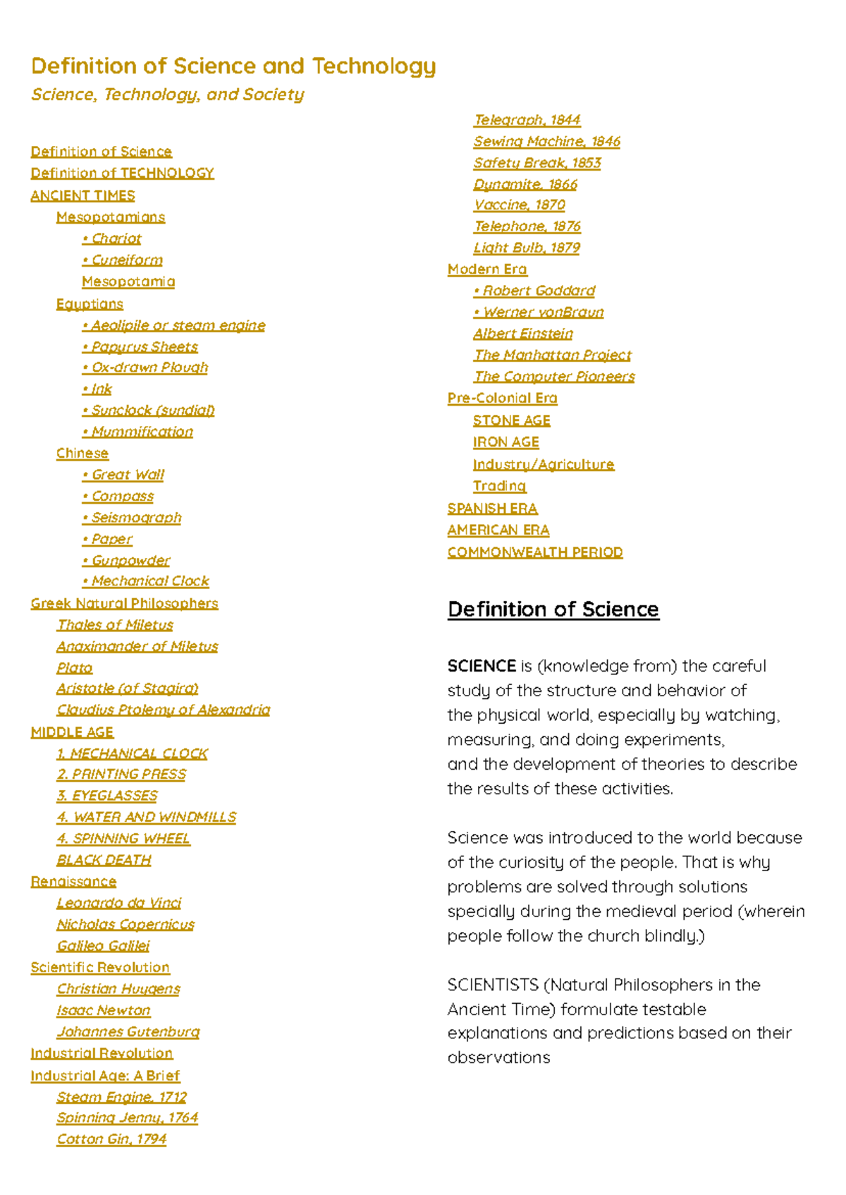 Module 1 - STS: Definitions of Science and Technology Through History ...