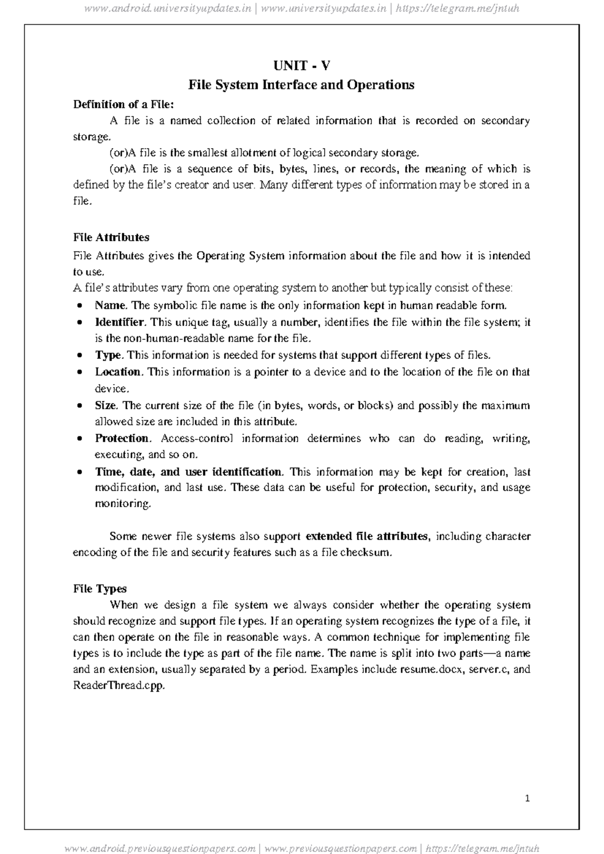 OS-Unit5: File System Interface & Operations Overview - Studocu