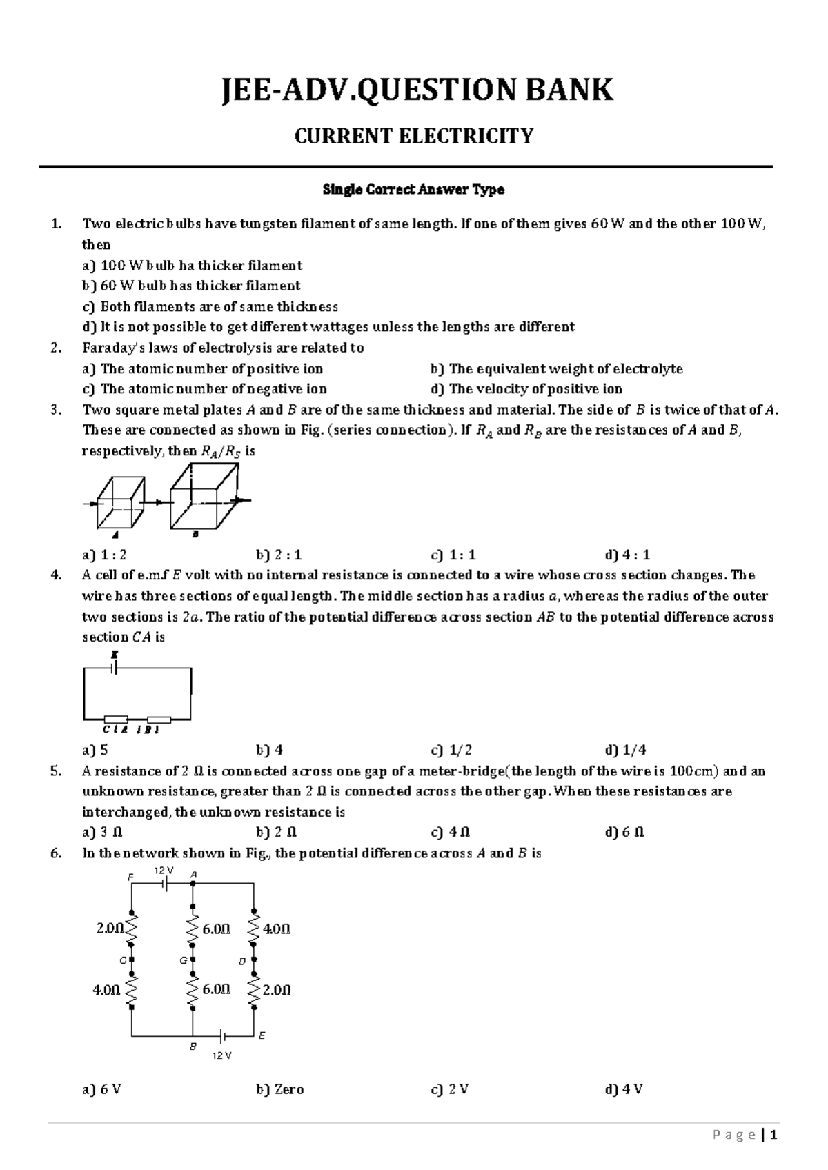 Current Electricity Quiz (BANK CURRENT ELECTRICITY) - Studocu